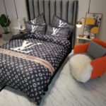 Black Louis Vuitton LV Luxury Branded Logo Design Bed Sheet Crystal Velvet 4 Pieces Bedding Set