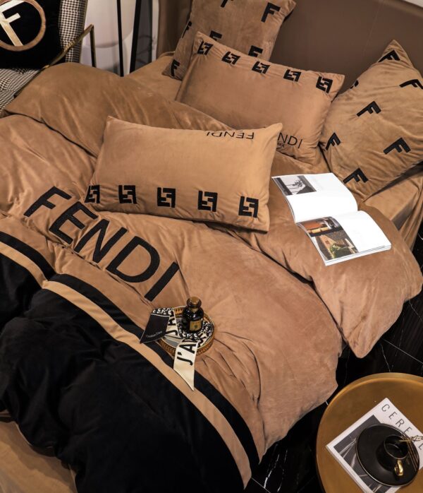 Black Gold Fendi Roma Milk Velvet Bedding Set