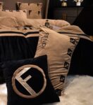 Black Gold Fendi Roma Milk Velvet Bedding Set