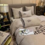 Brown Hermes Logo Milk Velvet Bedding Set