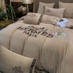 Brown Hermes Logo Milk Velvet Bedding Set