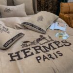 Brown Hermes Logo Milk Velvet Bedding Set