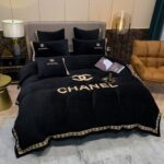 Black Gold Chanel Logo Milk Velvet Bedding Set