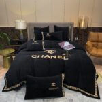 Black Gold Chanel Logo Milk Velvet Bedding Set