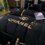 Black Gold Chanel Logo Milk Velvet Bedding Set