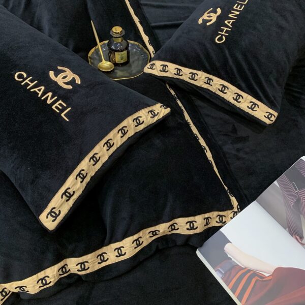 Black Gold Chanel Logo Milk Velvet Bedding Set