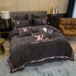 Black Purple Louis Vuitton LV Milk Velvet Bedding Set