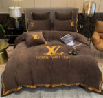 Brown Gold Louis Vuitton LV Milk Velvet Bedding Set