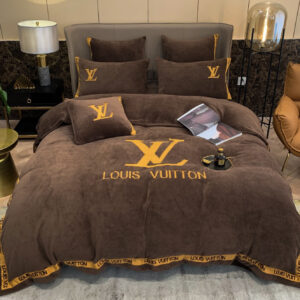 Brown Gold Louis Vuitton LV Milk Velvet Bedding Set