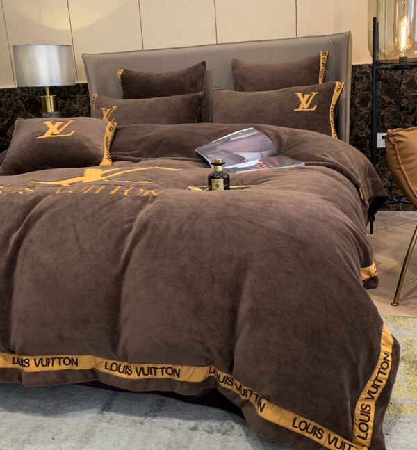 Brown Gold Louis Vuitton LV Milk Velvet Bedding Set