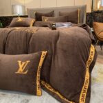 Brown Gold Louis Vuitton LV Milk Velvet Bedding Set