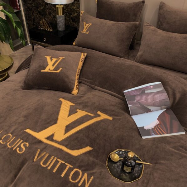 Brown Gold Louis Vuitton LV Milk Velvet Bedding Set