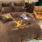 Brown Gold Louis Vuitton LV Milk Velvet Bedding Set