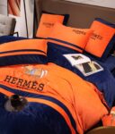 Navy Orange Hermes Horse Milk Velvet Bedding Set