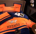 Navy Orange Hermes Horse Milk Velvet Bedding Set