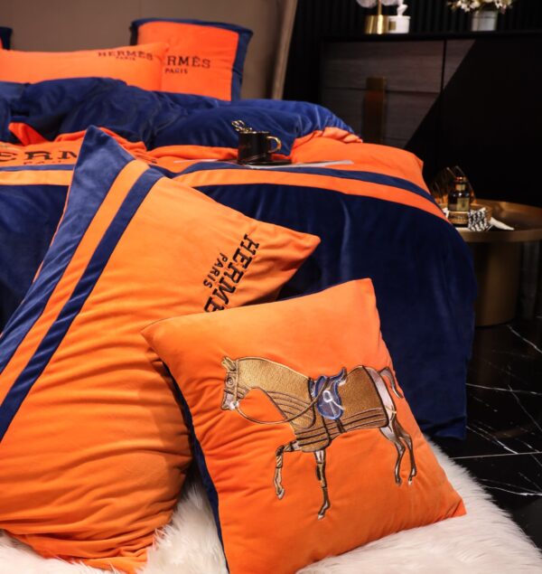 Navy Orange Hermes Horse Milk Velvet Bedding Set