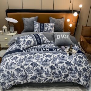 Classic Blue Christian Dior Milk Velvet Bedding Set