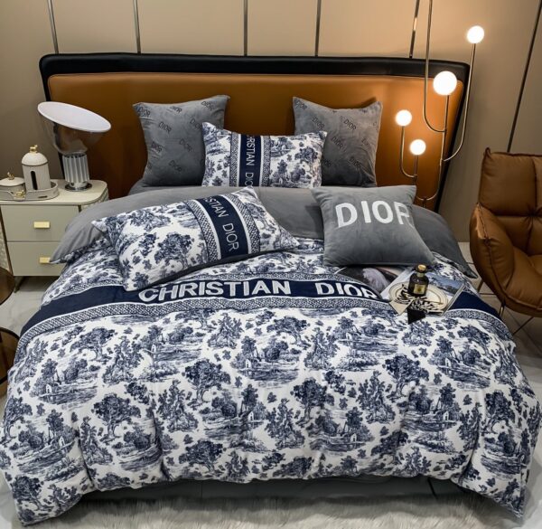 Classic Blue Christian Dior Milk Velvet Bedding Set