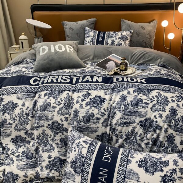 Classic Blue Christian Dior Milk Velvet Bedding Set