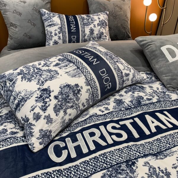 Classic Blue Christian Dior Milk Velvet Bedding Set