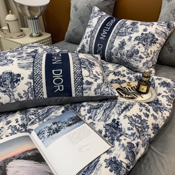 Classic Blue Christian Dior Milk Velvet Bedding Set