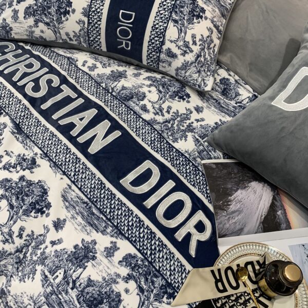 Classic Blue Christian Dior Milk Velvet Bedding Set