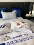 Simple Blue Christian Dior Design Milk Velvet Bedding Set