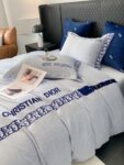 Simple Blue Christian Dior Design Milk Velvet Bedding Set