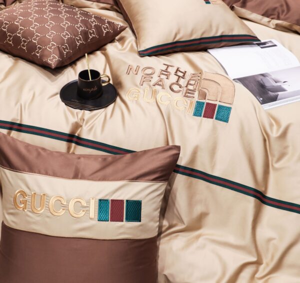 Gucci X The North Face Luxury Branded Design Bed Sheet Egyptian Cotton 4 Pieces Bedding Set