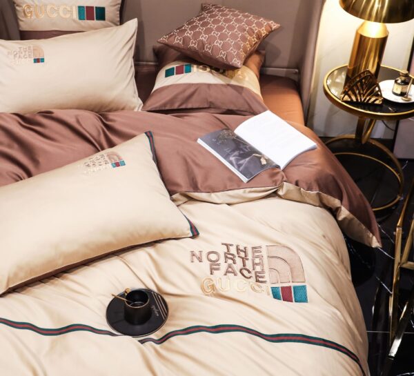 Gucci X The North Face Luxury Branded Design Bed Sheet Egyptian Cotton 4 Pieces Bedding Set