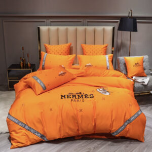 Luxury Branded Logo Hermes Design Bed Sheet Egyptian Cotton 4 Pieces Bedding Set