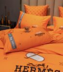 Luxury Branded Logo Hermes Design Bed Sheet Egyptian Cotton 4 Pieces Bedding Set