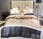 Chanel Classic Double C Design Luxury Egyptian Cotton Bed Sheet Branded Logo 4 Pieces Bedding Set