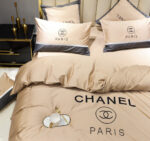 Chanel Classic Double C Design Luxury Egyptian Cotton Bed Sheet Branded Logo 4 Pieces Bedding Set