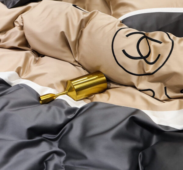 Chanel Classic Double C Design Luxury Egyptian Cotton Bed Sheet Branded Logo 4 Pieces Bedding Set