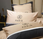 Chanel Classic Double C Design Luxury Egyptian Cotton Bed Sheet Branded Logo 4 Pieces Bedding Set