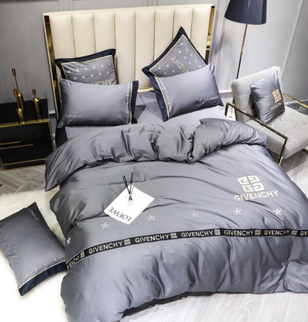 Givenchy Grey Design Bed Sheet Luxury Branded Logo Egyptian Cotton 4 Pieces Bedding Set