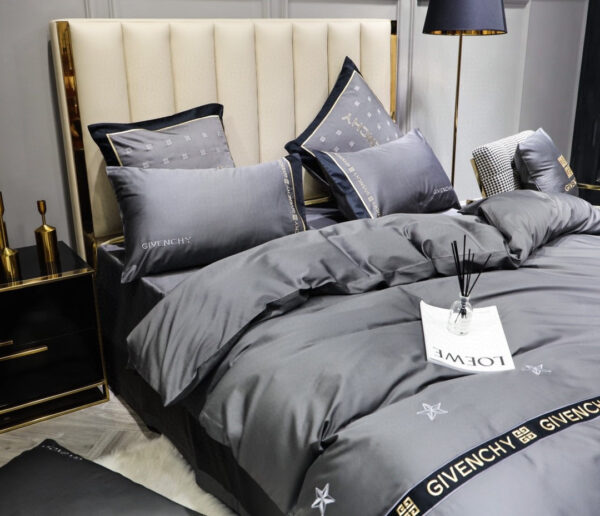 Givenchy Grey Design Bed Sheet Luxury Branded Logo Egyptian Cotton 4 Pieces Bedding Set