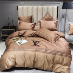 Louis Vuitton Luxury Branded Logo Brown Bed Sheet Egyptian Cotton 4 Pieces Bedding Set