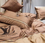 Louis Vuitton Luxury Branded Logo Brown Bed Sheet Egyptian Cotton 4 Pieces Bedding Set