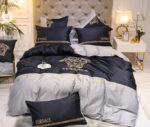 Black Grey Versace Medusa Luxury Branded Logo Egyptian Cotton 4 Pieces Bedding Set