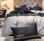 Black Grey Versace Medusa Luxury Branded Logo Egyptian Cotton 4 Pieces Bedding Set