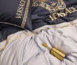 Versace Medusa Black Grey Bed Sheet Luxury Branded Logo Egyptian Cotton 4 Pieces Bedding Set