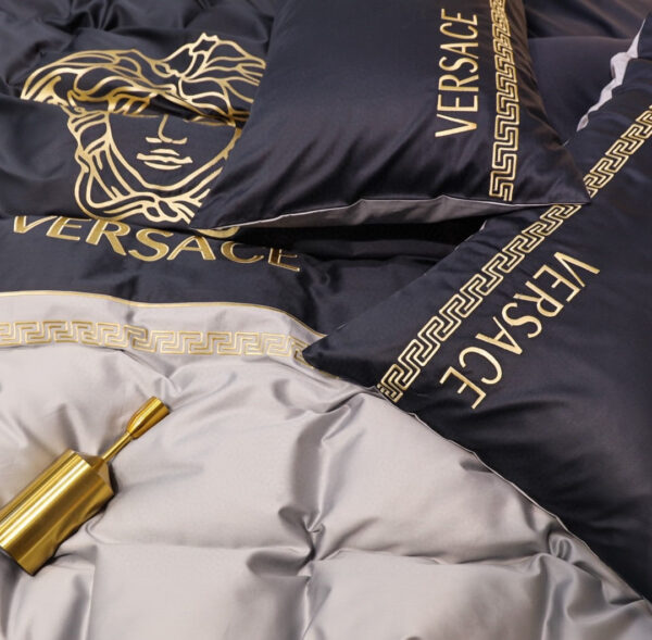 Black Grey Versace Medusa Luxury Branded Logo Egyptian Cotton 4 Pieces Bedding Set