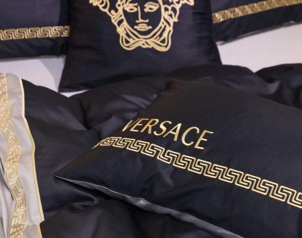 Black Grey Versace Medusa Luxury Branded Logo Egyptian Cotton 4 Pieces Bedding Set