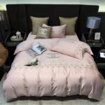 Chanel Logo Light Pink Design Bed Sheet Luxury Egyptian Cotton 4 Pieces Bedding Set