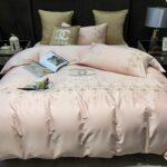 Chanel Logo Light Pink Design Bed Sheet Luxury Egyptian Cotton 4 Pieces Bedding Set