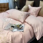 Chanel Logo Light Pink Design Bed Sheet Luxury Egyptian Cotton 4 Pieces Bedding Set