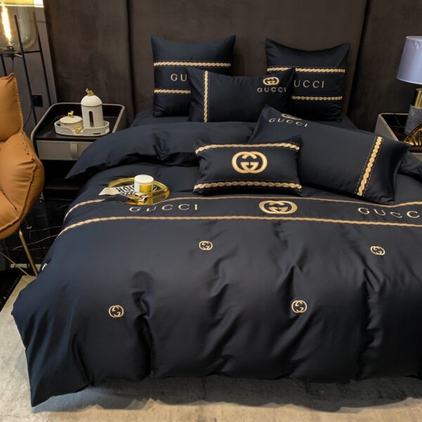 Classic Luxury Branded Logo Double G Gucci Bed Sheet Egyptian Cotton 4 Pieces Bedding Set