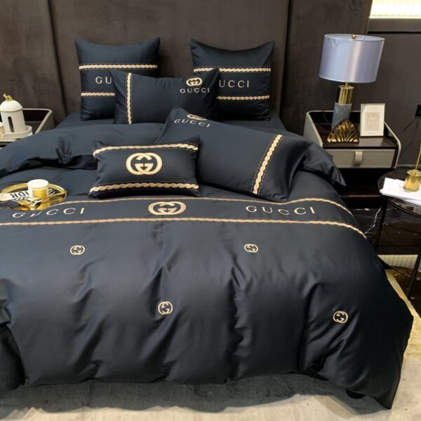 Classic Luxury Branded Logo Double G Gucci Bed Sheet Egyptian Cotton 4 Pieces Bedding Set